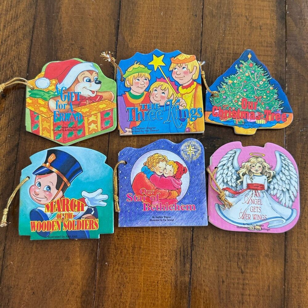 Vintage Christmas Mini Board Book Ornament Lot 6 Die Cut Stephen Wagner Gift